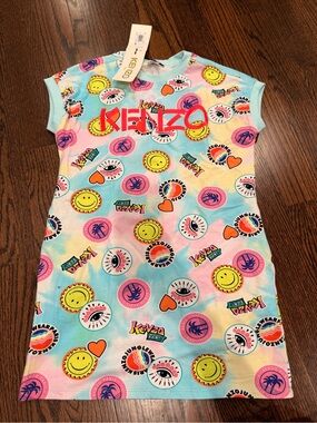 Kenzo Kids Pastel Tie-Dye Smile Motif dress